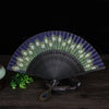 Peacock Feather Print Silk Folding Fan with Bamboo Ribs