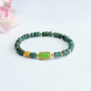Green Stone Abacus Bead Bracelet with Gold-Tone Charm