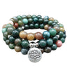 108 Mala Bracelet Indian Agate Lotus OM Tree of Life