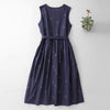 Midnight Blue Sleeveless Midi Dress With Tie Waist