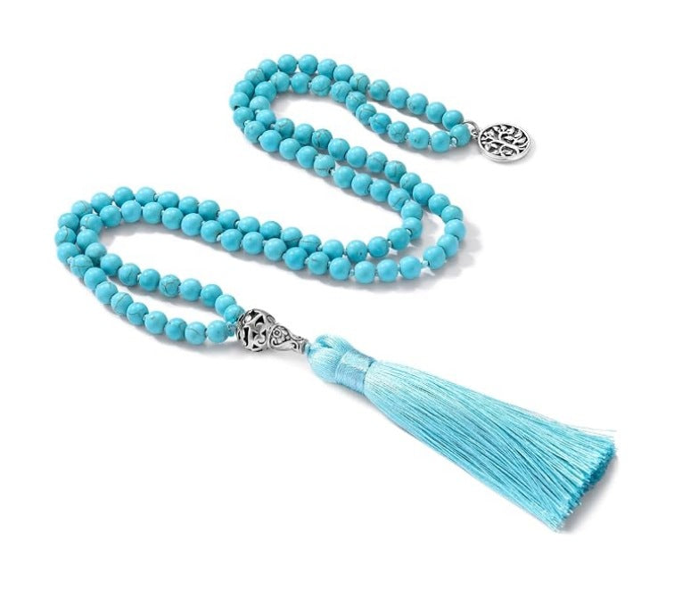 Natural Stone Tree of Life Tassel Necklace
