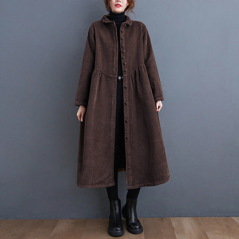 Women's Corduroy Fleece-Lined Coat With Pockets