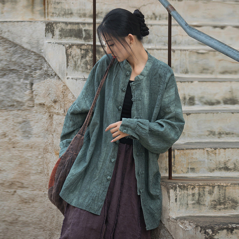 Tie Dye Frog-Button Long Sleeve Zen Meditation Open Front Jacket
