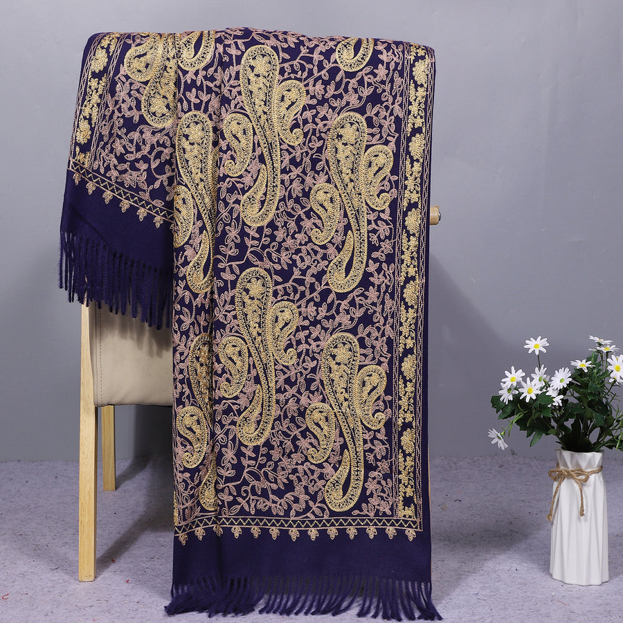 Embroidered Cashew Flower Shawl, Rayon Winter Wrap