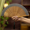 Mini Hollow Carved Bamboo Folding Fan with Tassel
