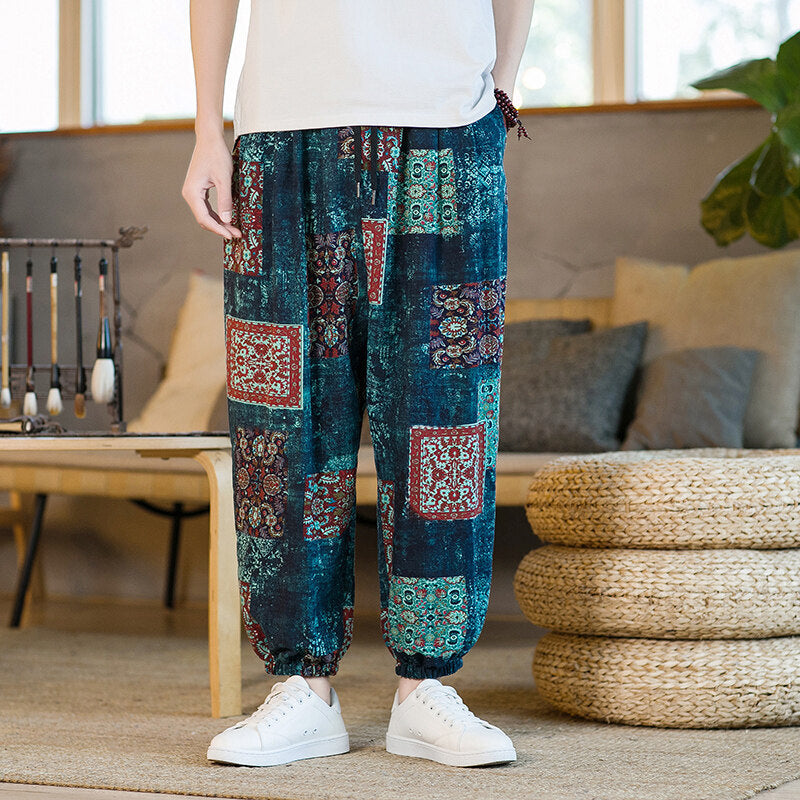 Men's Harem Pants, Cotton Patchwork Trousers