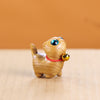 Carved Wood Cat Figurine with Bell - Cute Animal Desk Decoration