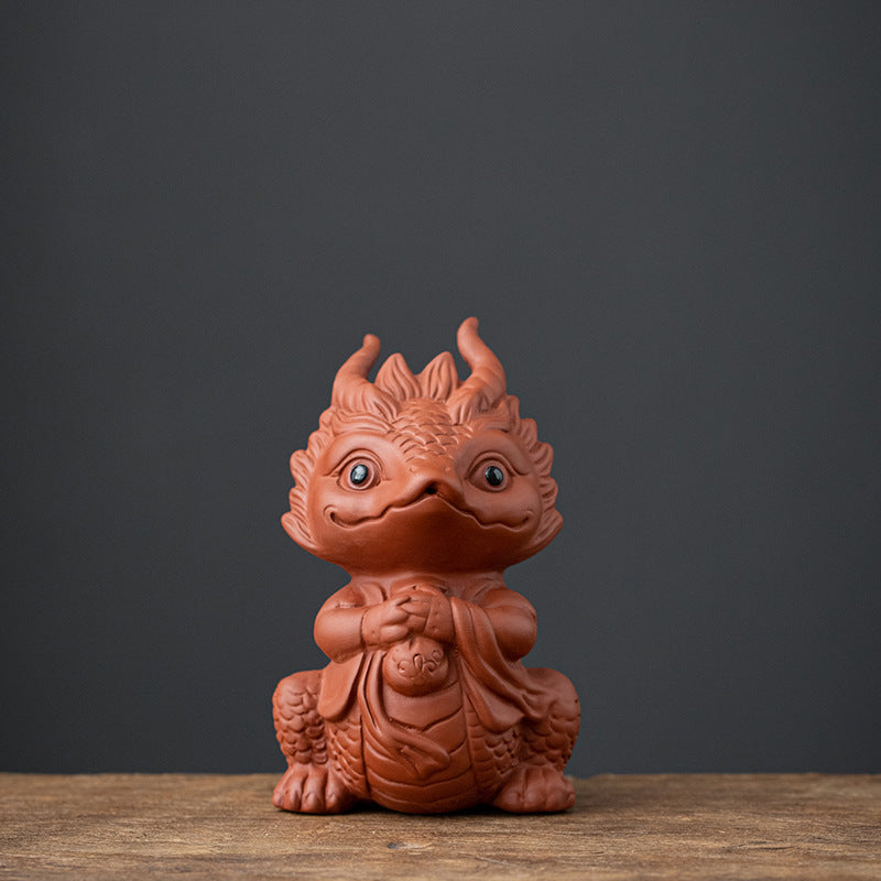 Purple Clay Tea Pet Dragon and Pixiu Figurine Decoration