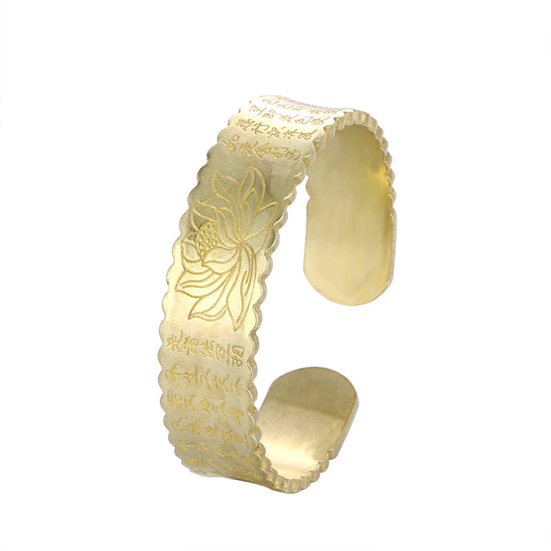 Brass Lotus Flower Heart Sutra Cuff Bracelet