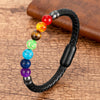 Stone Bead Leather Bracelet Unisex