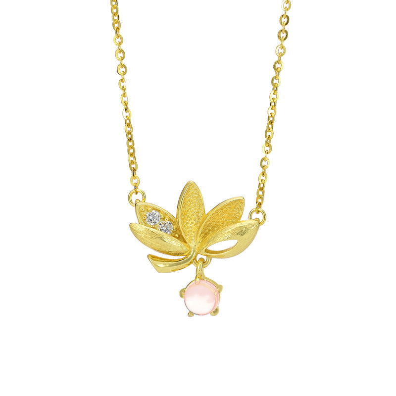 Sterling Silver Lotus Necklace with Rose Quartz