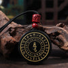 Black Obsidian Pendant Necklace with Buddhist Mantras and Symbols