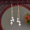 Long Drop Earrings with Floral Charm and Faux Pearl