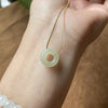 Jade Peace Buckle Necklace, Simple White and Green Jade Pendant