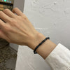 Bamboo and Black Stone Bracelet, Natural Lapis Lazuli Charm