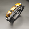 Tiger Eye Power Magnetic Buckle Multilayered Leather Bracelet