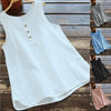 White sleeveless cotton linen women's vest with button detail on a wooden background