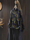 Women's Sunflower Pattern Mock Neck Cotton Sweater