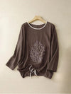 Women's Embroidery Tree Cotton Linen T-Shirt