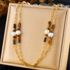 Tiger Eye Heart Pendant Necklace Stainless Steel