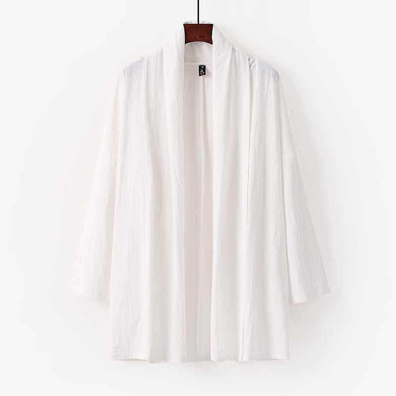 Men's Kimono Long Sleeve Open Front Mid-length Solid Color Spring Fall