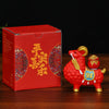 Red Resin Ram Figurine with Prosperity Symbols Desktop Decor