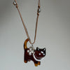 Resin Black Brown Cat Flower Bead Peace Necklace
