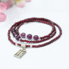 Garnet Triple Wrap Bracelet with Charm, Handmade