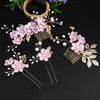 Handmade Floral Hair Comb and Pin Set with Clear Quartz