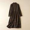 Contrast Color Plaid Buttons Design Long Sleeve Midi Dress With Pockets