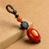 Wooden Bead Keychain with Red Agate Charm