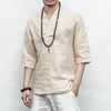 Men's Casual V-Neck Three Quarter Sleeve Shirt Linen Blend Top