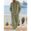 Men's Linen Blend Hooded Lounge Set with Half Buttons