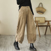 Women's Corduroy Pants With Pockets, Casual Buttons Leg Opening Design