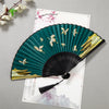 Bamboo Folding Fan with Crane and Cloud Print, 22cm