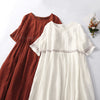Embroidered Cotton Linen Midi Dress With Pockets
