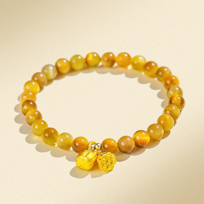 Tiger Eye Charm Bracelet with Koi, Bamboo and Mantra