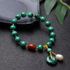 Natural Malachite Bead Bracelet with Red Agate Charm