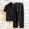Men's Meditation Cloth Set: Linen-Blend T-Shirt and Pants