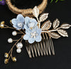 Handmade Floral Hair Comb and Pin Set with Clear Quartz