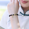 Black Obsidian and Hetian Jade Gourd Bracelet with Double Happiness Charm