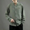 Men's Linen Blend Stand Collar Shirt With Pocket