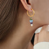 Natural Stone and Pearl Drop Hoop Earrings, Titanium Steel