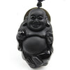 Black Obsidian Carved Pendant Necklace, Guardian Buddha and Pixiu