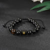 Alphabet Letter Bracelet with Tiger Eye and Black Glass Beads