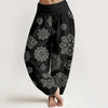 Women's Cotton Harem Pants with Elastic Waist and Floral Print
