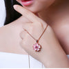 Pink Crystal Flower Heart Necklace Pendant Copper