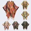 Knit Striped Poncho Wrap with Tassels, Cozy Travel Shawl