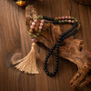 Long Beaded Necklace with Tassel, Natural Stone Mala
