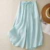 Women's Wide Leg Pants Summer Linen Cropped Trousers With Pockets